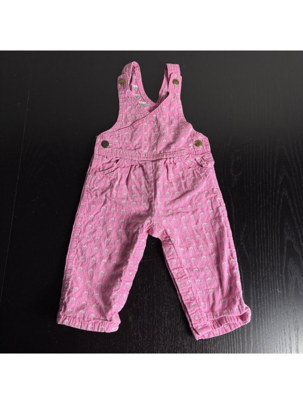 Vintage 80s OSHKOSH Baby Girl 24M Pink One-Piece Romper Overalls Floral Print